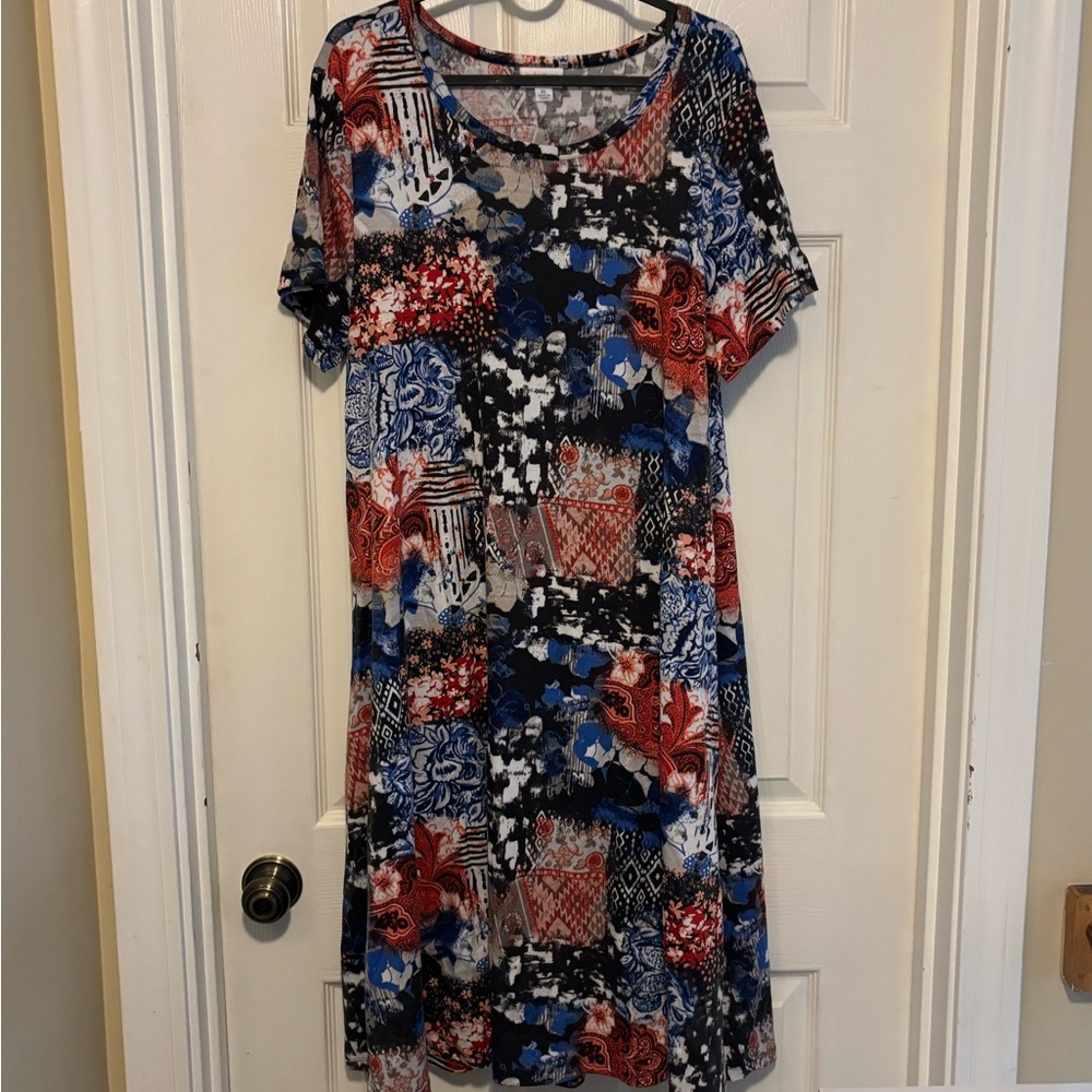 LuLaRoe Blue and Red Jessie Dress XL